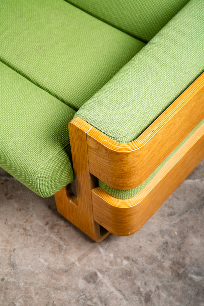 Mid Century Danish Modern Couch Sofa Cased Oak Green Loveseat Settee 2 Seat Wool - Image 7
