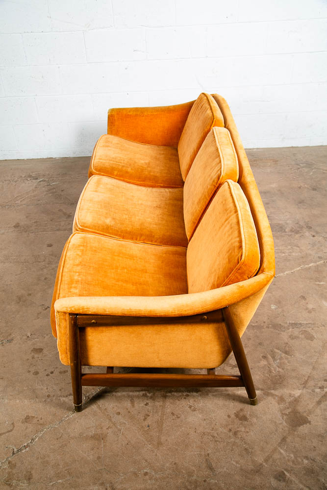 Mid Century Danish Modern Sofa Couch 3 Seat Orange Folke Ohlsson Wood Frame Mcm - Image 5