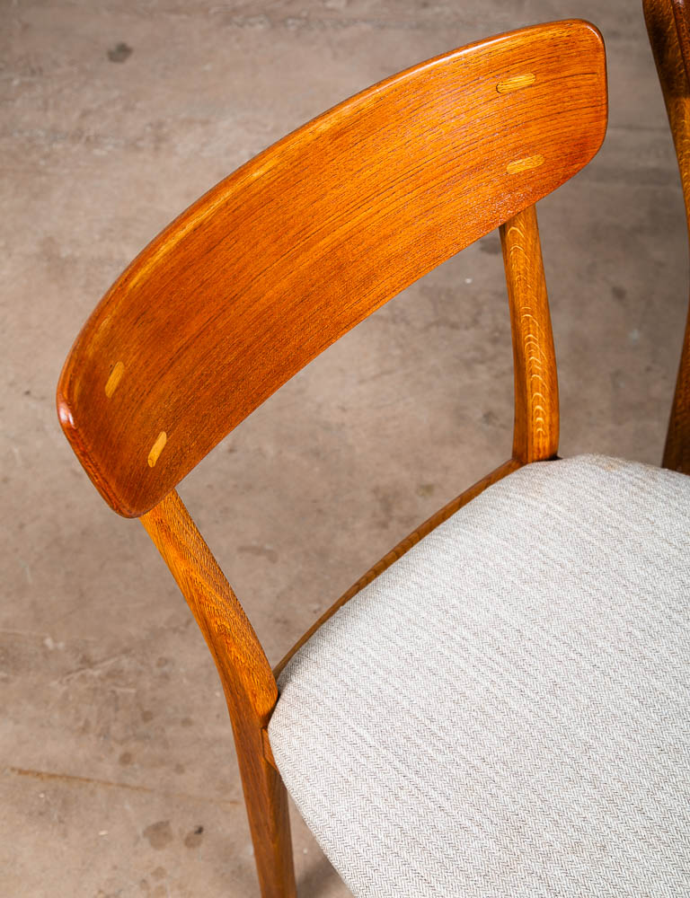 Mid Century Danish Modern Dining Chairs Set 4 Cream Off White Fabric Oak Teak NM - Image 11