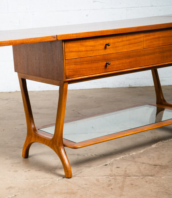 Mid Century Modern Serving Bar Cart Rway Drawers Cabinet Drop Leafs Wood Glass - Image 9