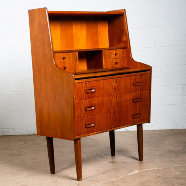 Mid Century Modern Secretary Desk Teak 7 Drawers Vanity Denmark Sliding Surface