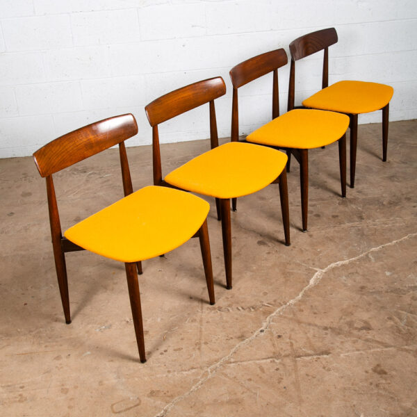 Mid Century Danish Modern Dining Chairs Set 4 HW Klein Bramin Solid Teak Yellow