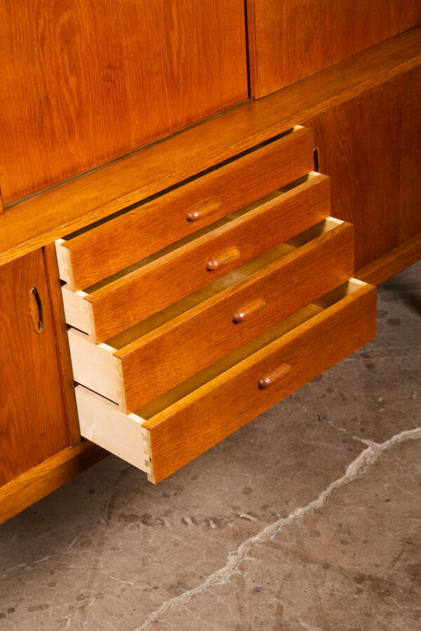 Mid Century Danish Modern Credenza Highboard Sideboard Sliding Doors Drawers NM - Image 8