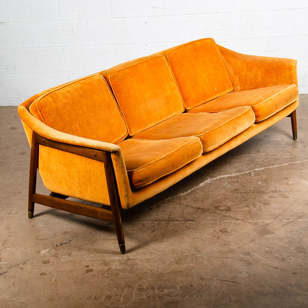 Mid Century Danish Modern Sofa Couch 3 Seat Orange Folke Ohlsson Wood Frame Mcm - Image 6