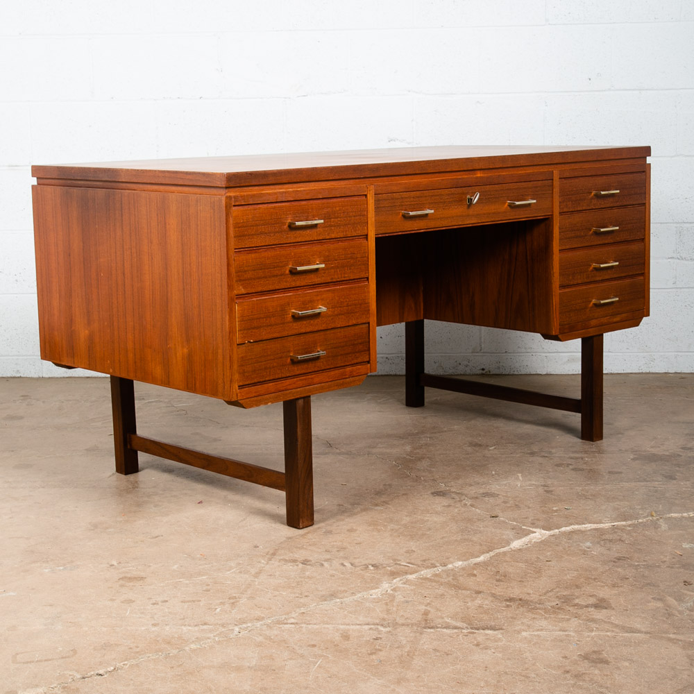 Mid Century Danish Modern Desk Executive Floating Teak Book Shelf Denmark Bar VG - Image 2