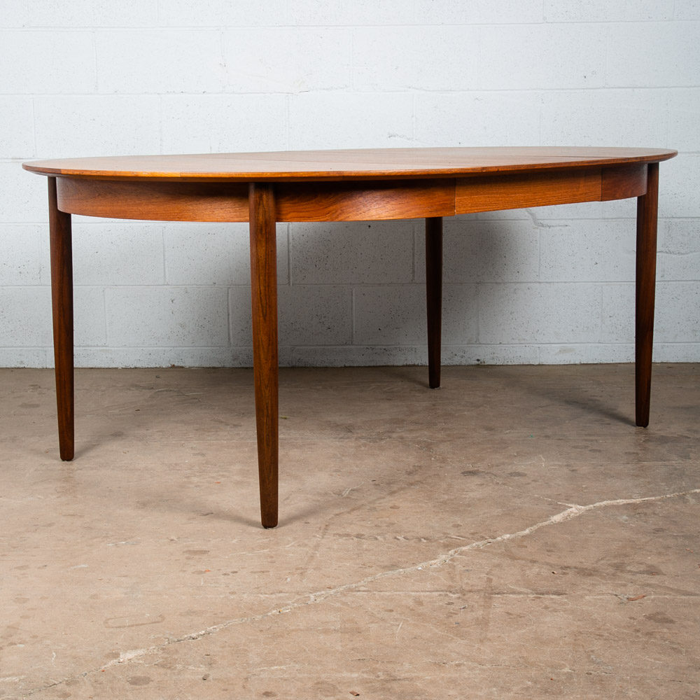 Mid Century Danish Modern Dining Table Large Teak Expanding Leaf x2 Round 86" - Image 3