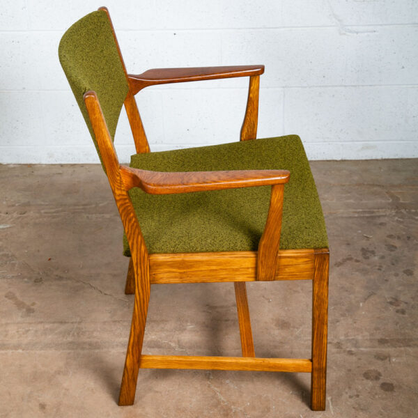 Mid Century Danish Modern Armchair Chair Teak Oak Dining Arms Green Restored - Image 6