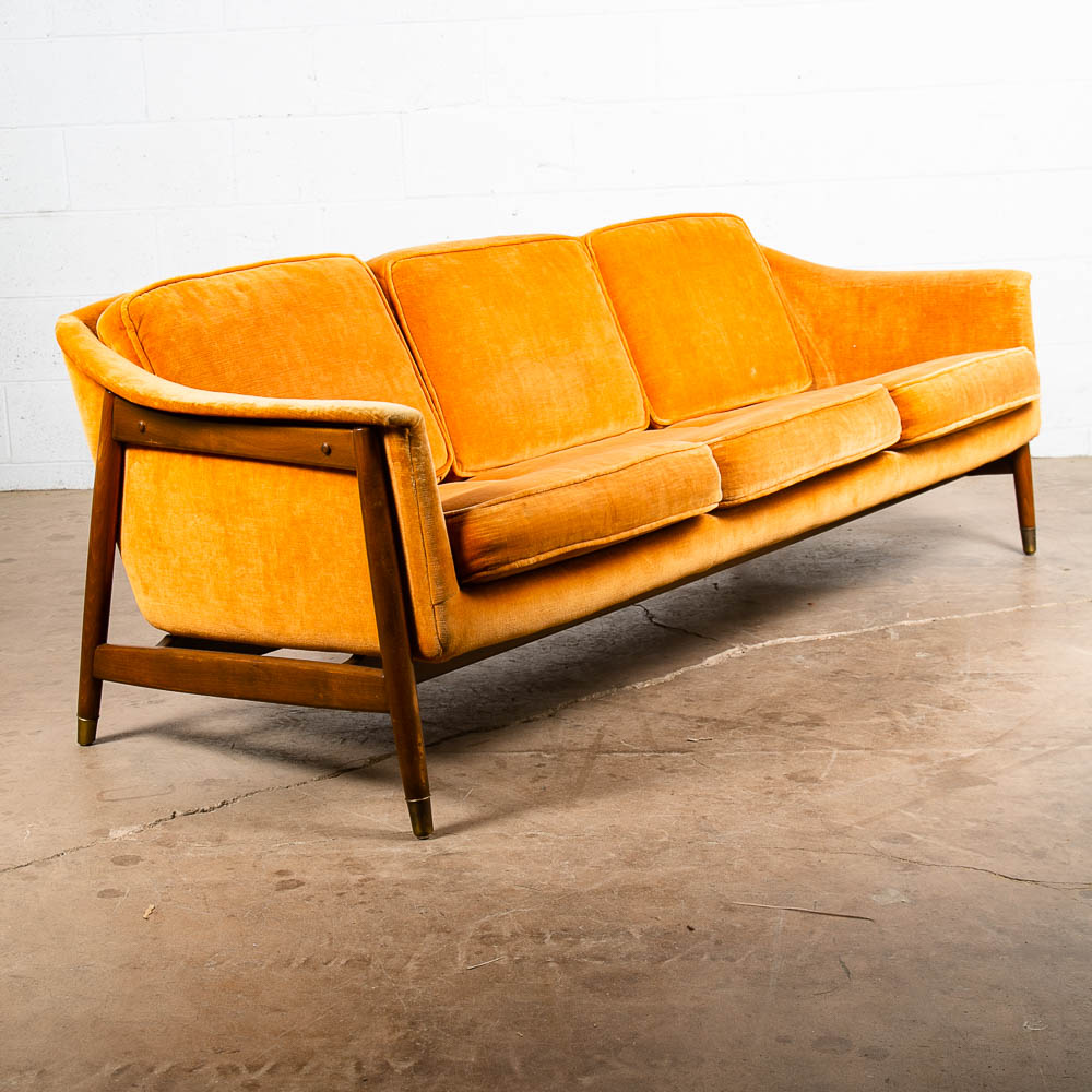 Mid Century Danish Modern Sofa Couch 3 Seat Orange Folke Ohlsson Wood Frame Mcm