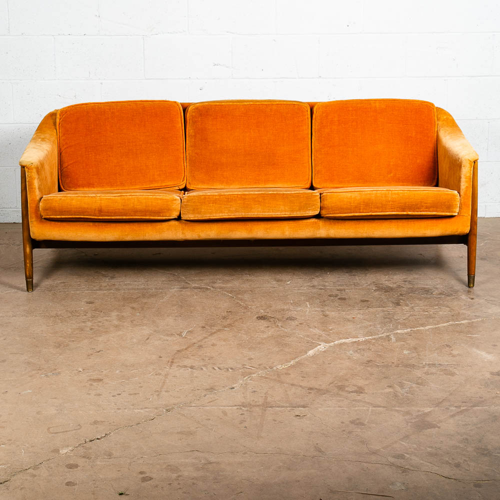 Mid Century Danish Modern Sofa Couch 3 Seat Orange Folke Ohlsson Wood Frame Mcm - Image 2