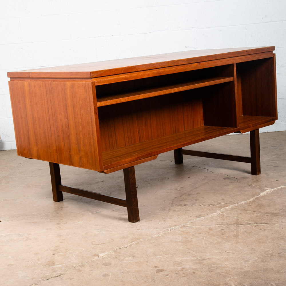 Mid Century Danish Modern Desk Executive Floating Teak Book Shelf Denmark Bar VG - Image 5