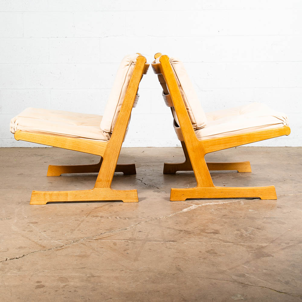 Mid Century Danish Modern Lounge Chairs Pair France Son Oak Adrian Heath White 2 - Image 2