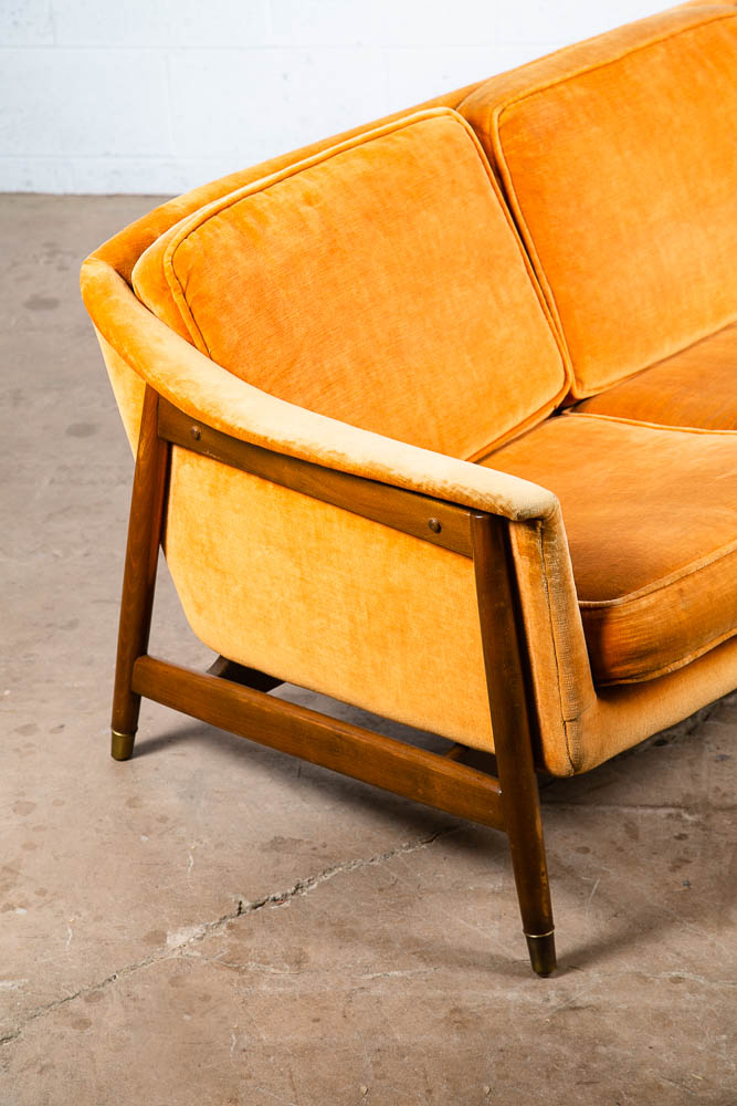 Mid Century Danish Modern Sofa Couch 3 Seat Orange Folke Ohlsson Wood Frame Mcm - Image 7
