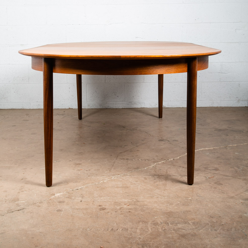 Mid Century Danish Modern Dining Table Large Teak Expanding Leaf x2 Round 86" - Image 6