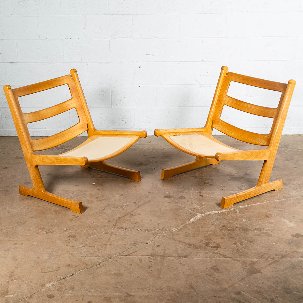 Mid Century Danish Modern Lounge Chairs Pair France Son Oak Adrian Heath White 2 - Image 5