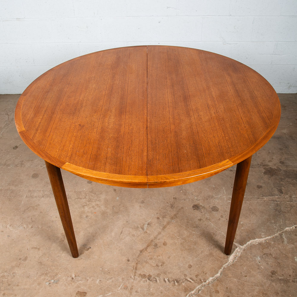 Mid Century Danish Modern Dining Table Large Teak Expanding Leaf x2 Round 86"