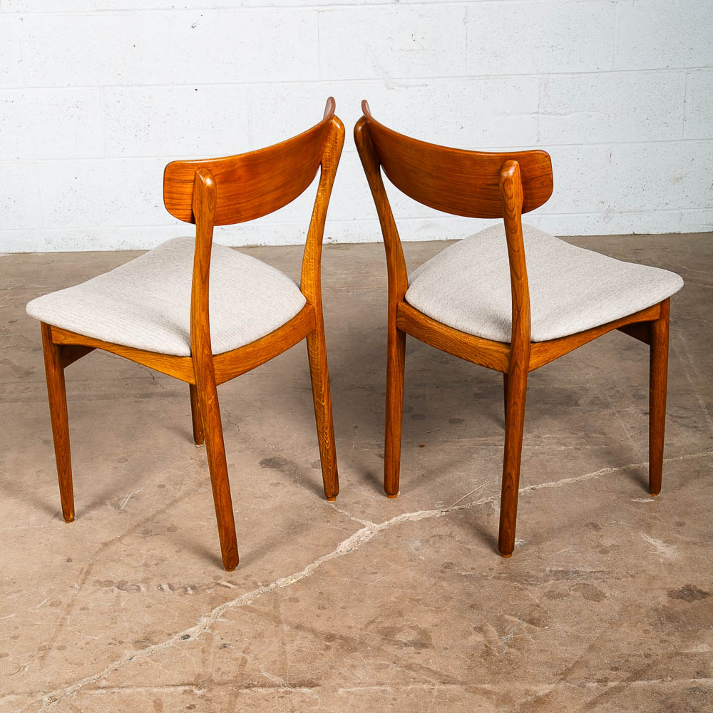 Mid Century Danish Modern Dining Chairs Set 4 Cream Off White Fabric Oak Teak NM - Image 4