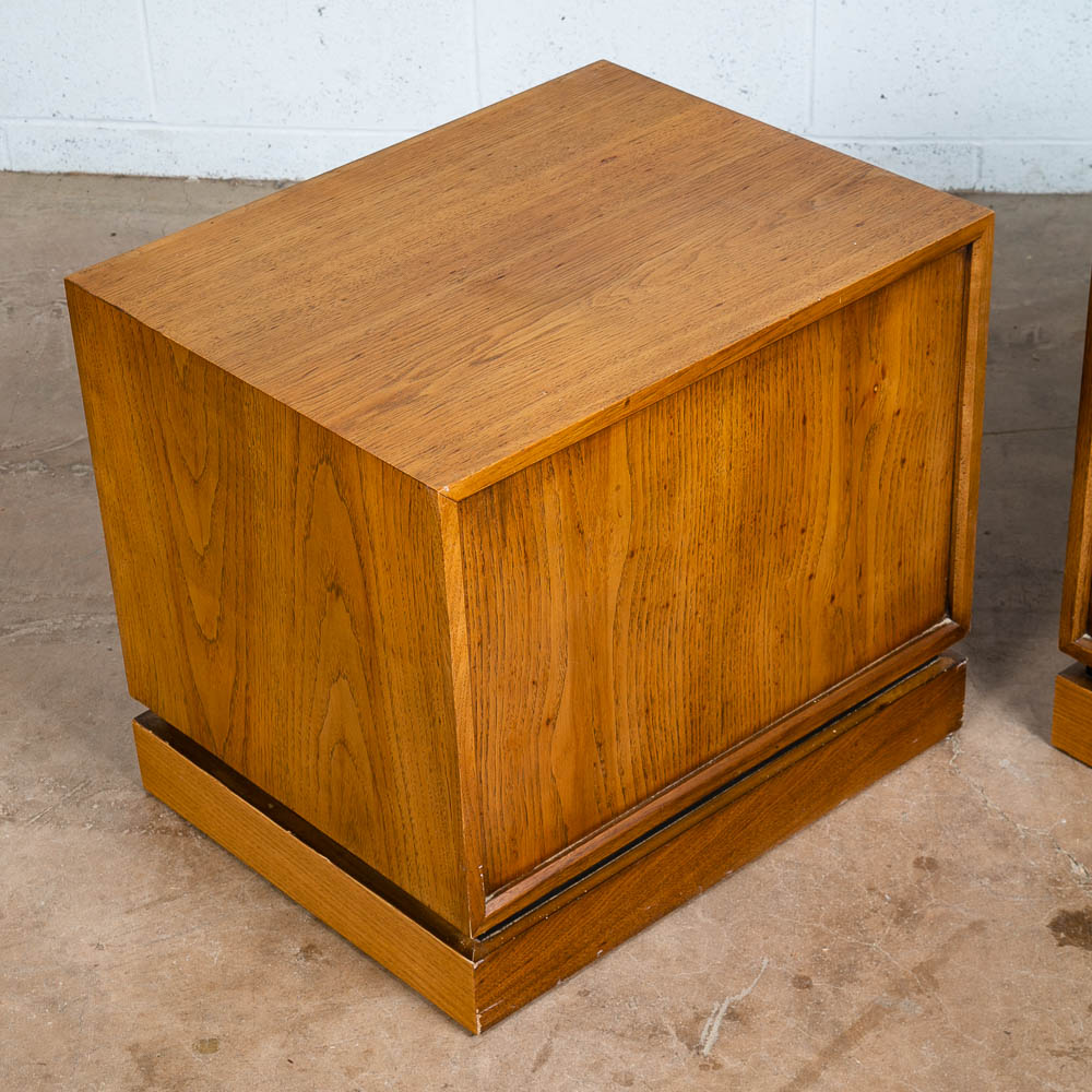 Mid Century Modern Nightstands End Side Table 3 Drawer Walnut Drexel Index Pair - Image 12