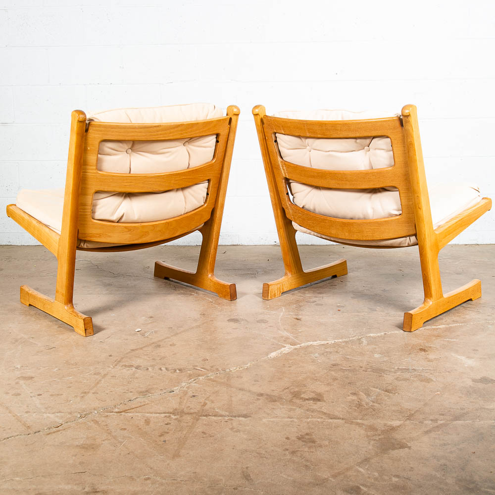 Mid Century Danish Modern Lounge Chairs Pair France Son Oak Adrian Heath White 2 - Image 3