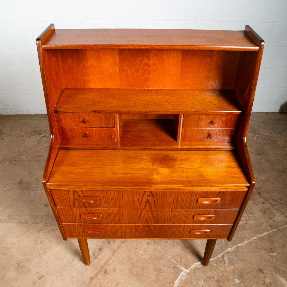 Mid Century Modern Secretary Desk Teak 7 Drawers Vanity Denmark Sliding Surface - Image 4