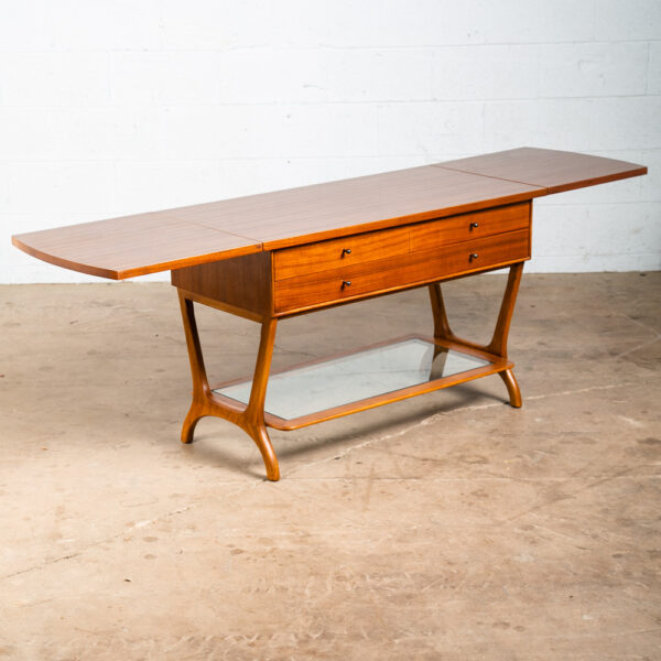Mid Century Modern Serving Bar Cart Rway Drawers Cabinet Drop Leafs Wood Glass - Image 6
