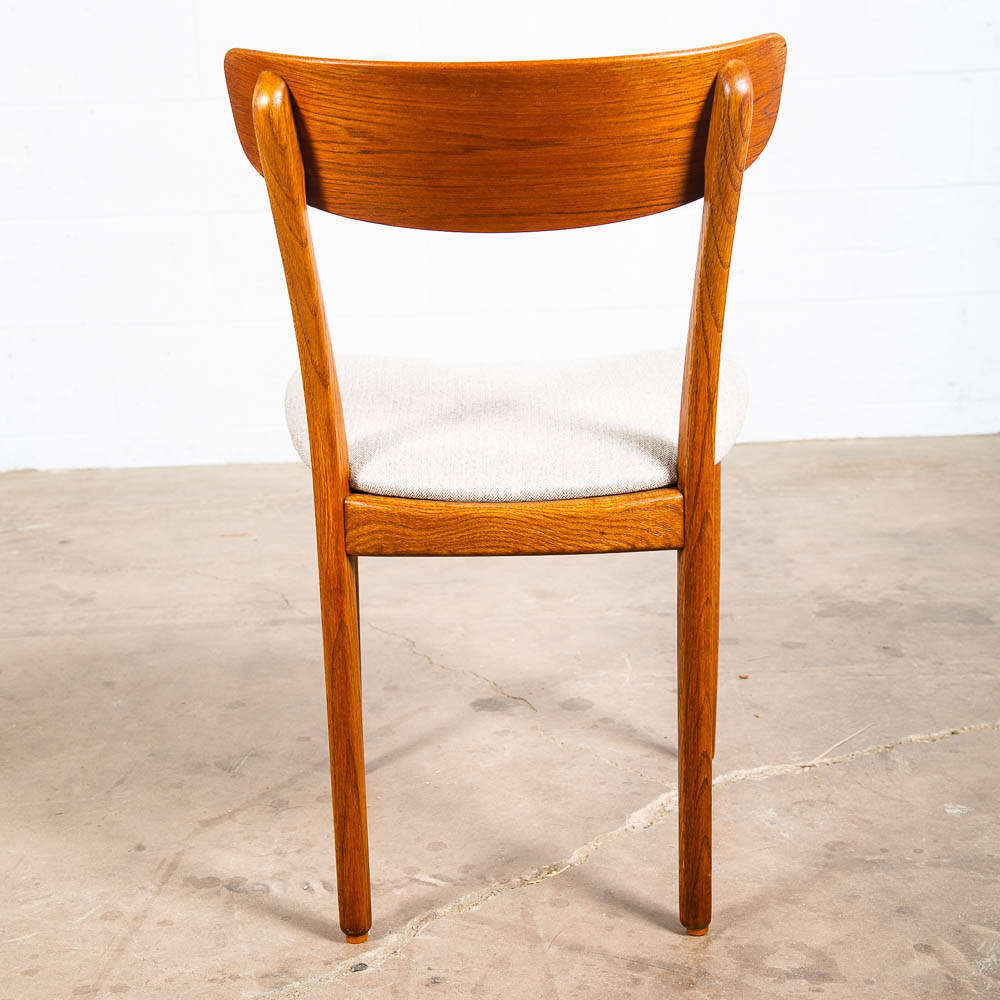 Mid Century Danish Modern Dining Chairs Set 4 Cream Off White Fabric Oak Teak NM - Image 6