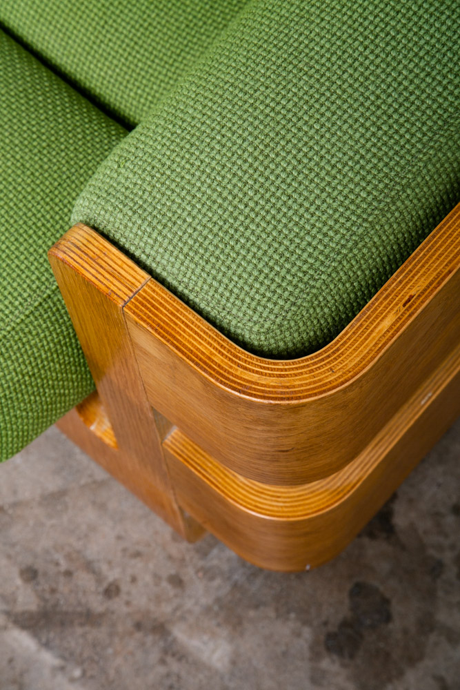 Mid Century Danish Modern Couch Sofa Cased Oak Green Loveseat Settee 2 Seat Wool - Image 8