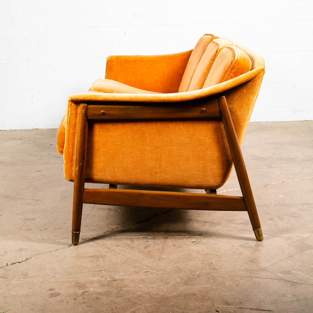 Mid Century Danish Modern Sofa Couch 3 Seat Orange Folke Ohlsson Wood Frame Mcm - Image 3