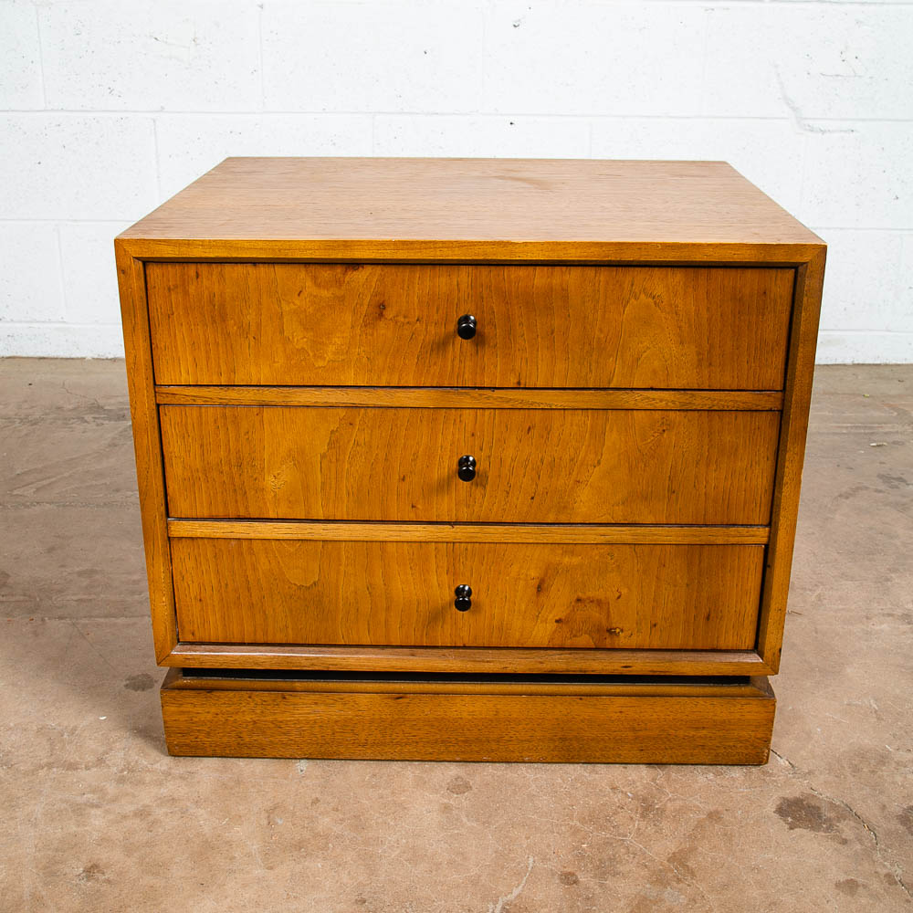 Mid Century Modern Nightstands End Side Table 3 Drawer Walnut Drexel Index Pair - Image 9