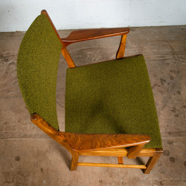 Mid Century Danish Modern Armchair Chair Teak Oak Dining Arms Green Restored - Image 5