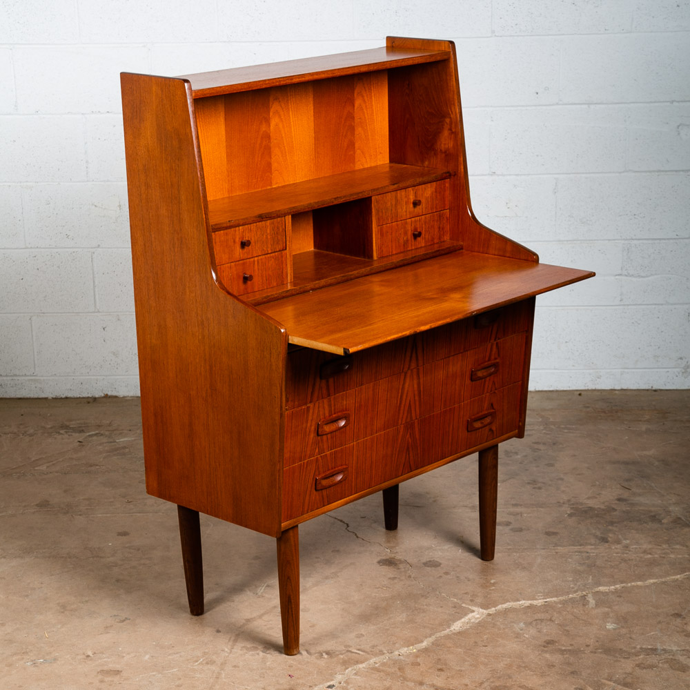 Mid Century Modern Secretary Desk Teak 7 Drawers Vanity Denmark Sliding Surface - Image 7