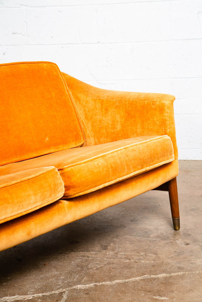 Mid Century Danish Modern Sofa Couch 3 Seat Orange Folke Ohlsson Wood Frame Mcm - Image 11
