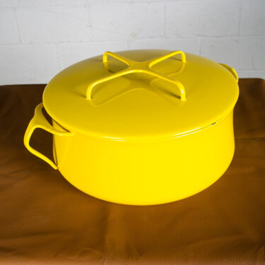 Mid Century Danish Modern Pot Dansk IHQ Jens Quistgaard Yellow Enamel Lid Ware