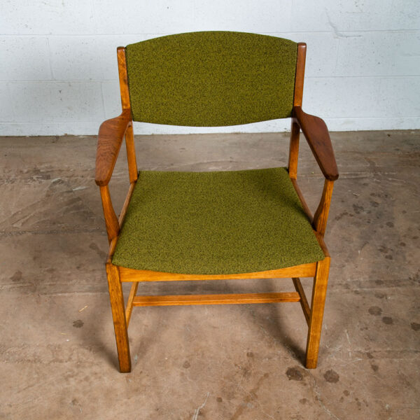 Mid Century Danish Modern Armchair Chair Teak Oak Dining Arms Green Restored - Image 2