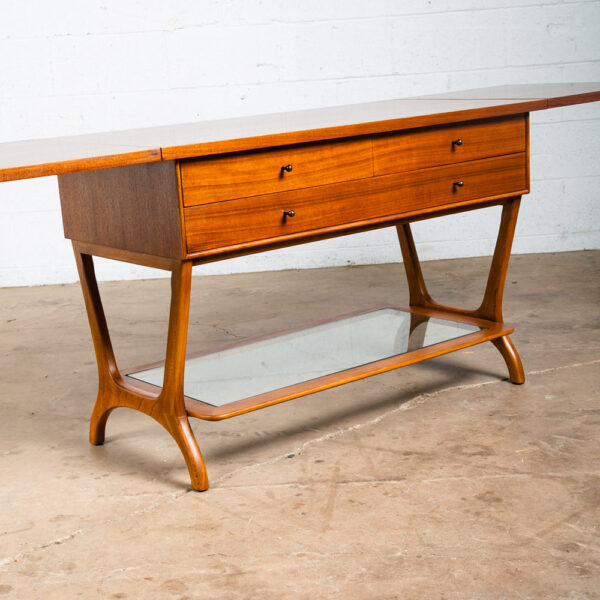 Mid Century Modern Serving Bar Cart Rway Drawers Cabinet Drop Leafs Wood Glass - Image 12