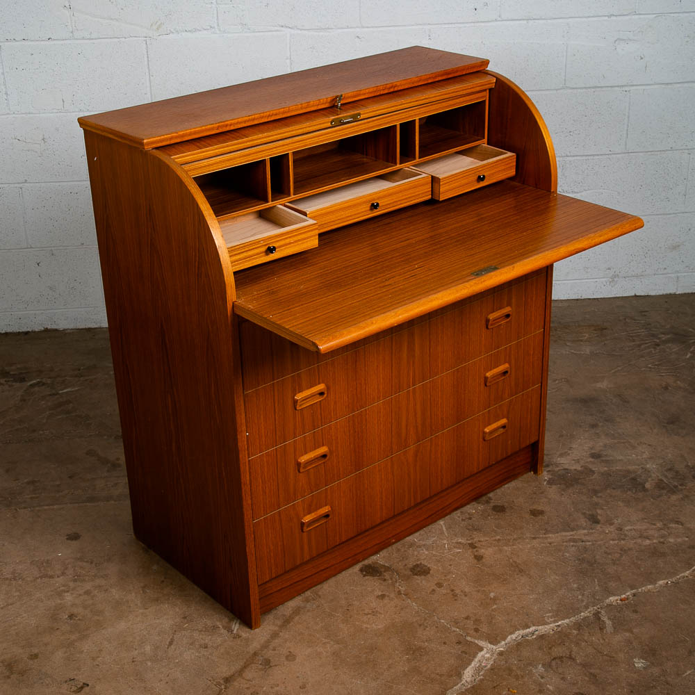 Mid Century Danish Modern Desk Rolltop Secretary File Teak Wood Denmark Vintage - Image 6