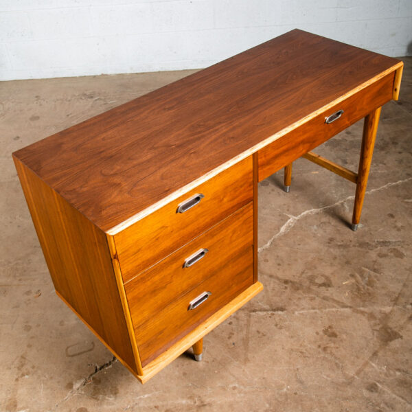 Mid Century Modern Desk BP John Metal 4 Drawer Walnut Vintage Floating Kneehole - Image 6