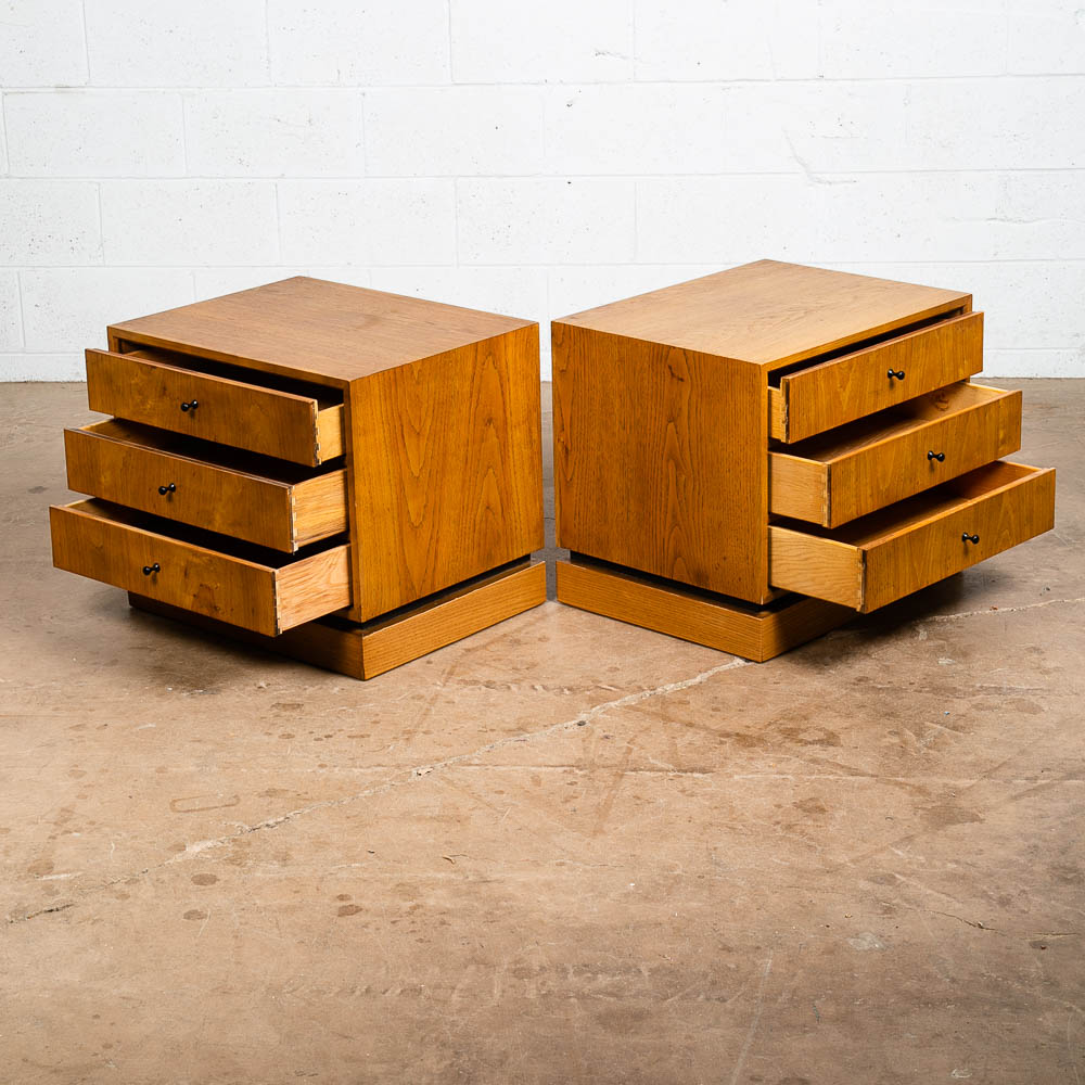 Mid Century Modern Nightstands End Side Table 3 Drawer Walnut Drexel Index Pair - Image 5