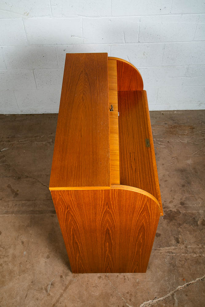 Mid Century Danish Modern Desk Rolltop Secretary File Teak Wood Denmark Vintage - Image 10