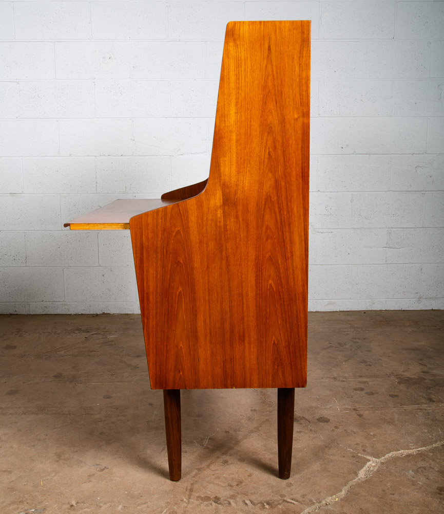 Mid Century Modern Secretary Desk Teak 7 Drawers Vanity Denmark Sliding Surface - Image 5