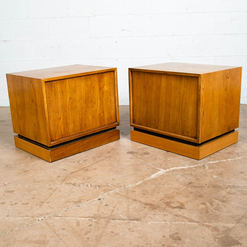 Mid Century Modern Nightstands End Side Table 3 Drawer Walnut Drexel Index Pair - Image 6