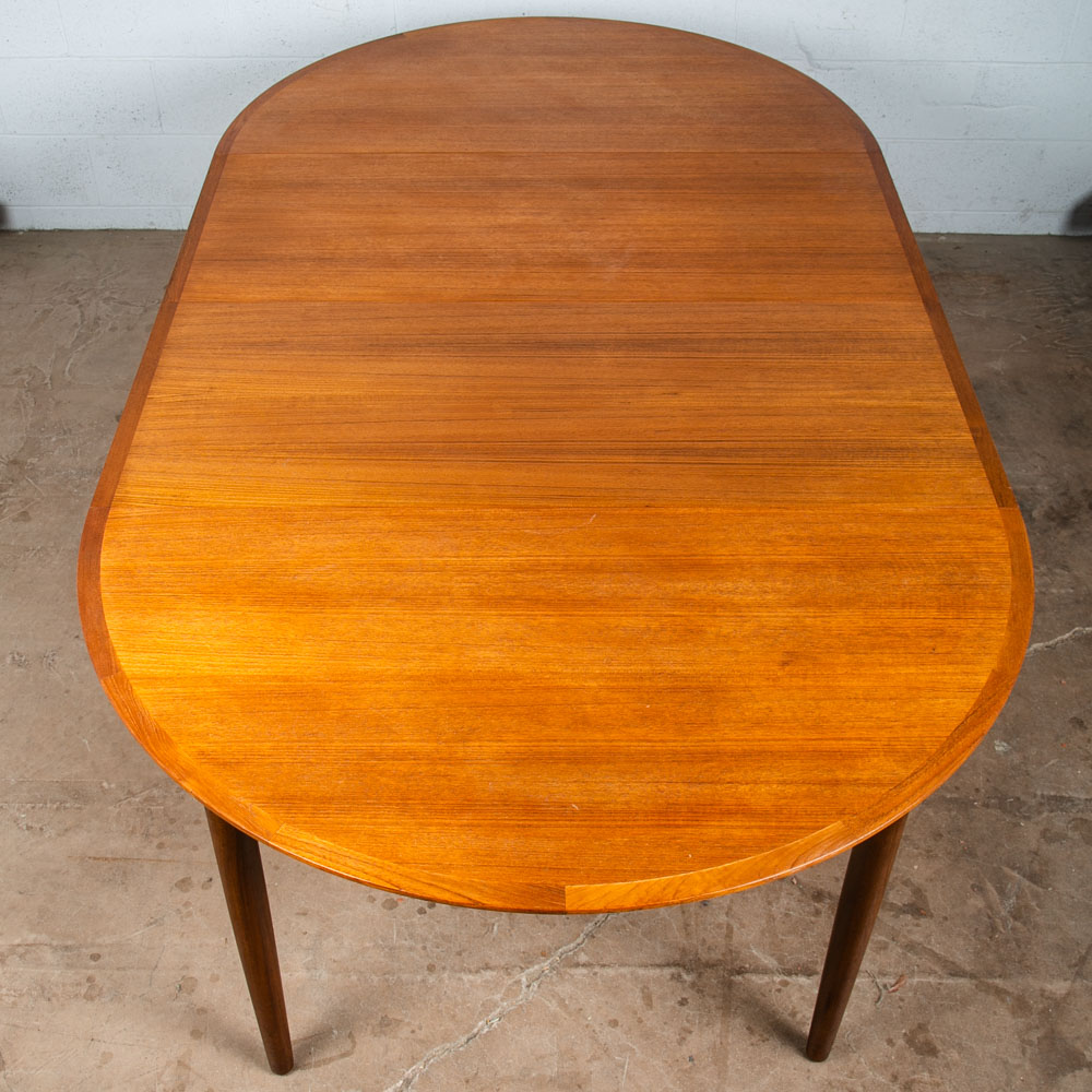 Mid Century Danish Modern Dining Table Large Teak Expanding Leaf x2 Round 86" - Image 4