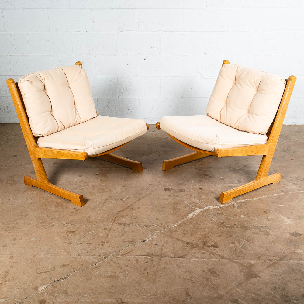 Mid Century Danish Modern Lounge Chairs Pair France Son Oak Adrian Heath White 2 - Image 6