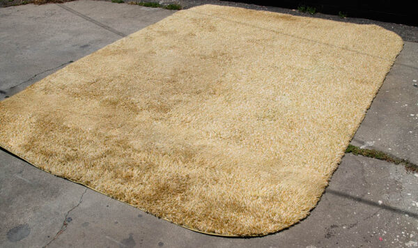 Mid Century Modern Shag Area Rug Abstract Yellow Tan 141"x102" Danish Large M