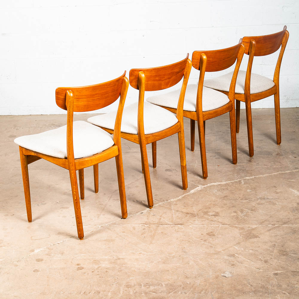 Mid Century Danish Modern Dining Chairs Set 4 Cream Off White Fabric Oak Teak NM - Image 2