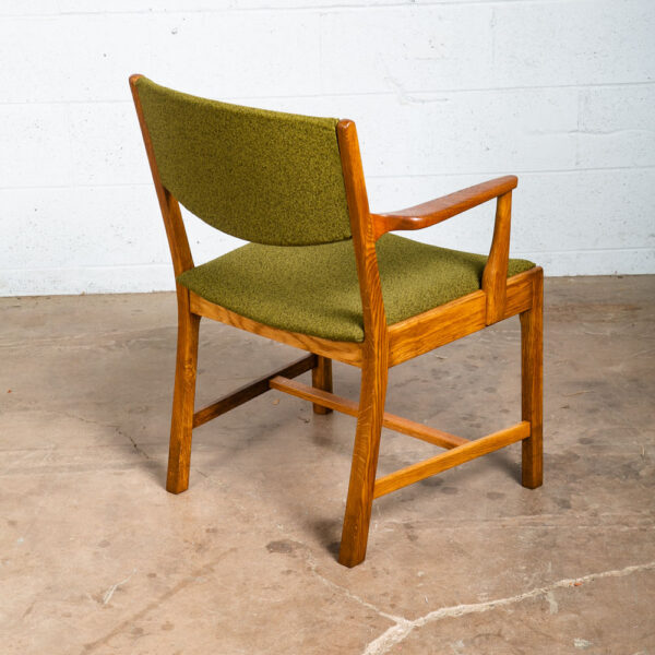 Mid Century Danish Modern Armchair Chair Teak Oak Dining Arms Green Restored - Image 4