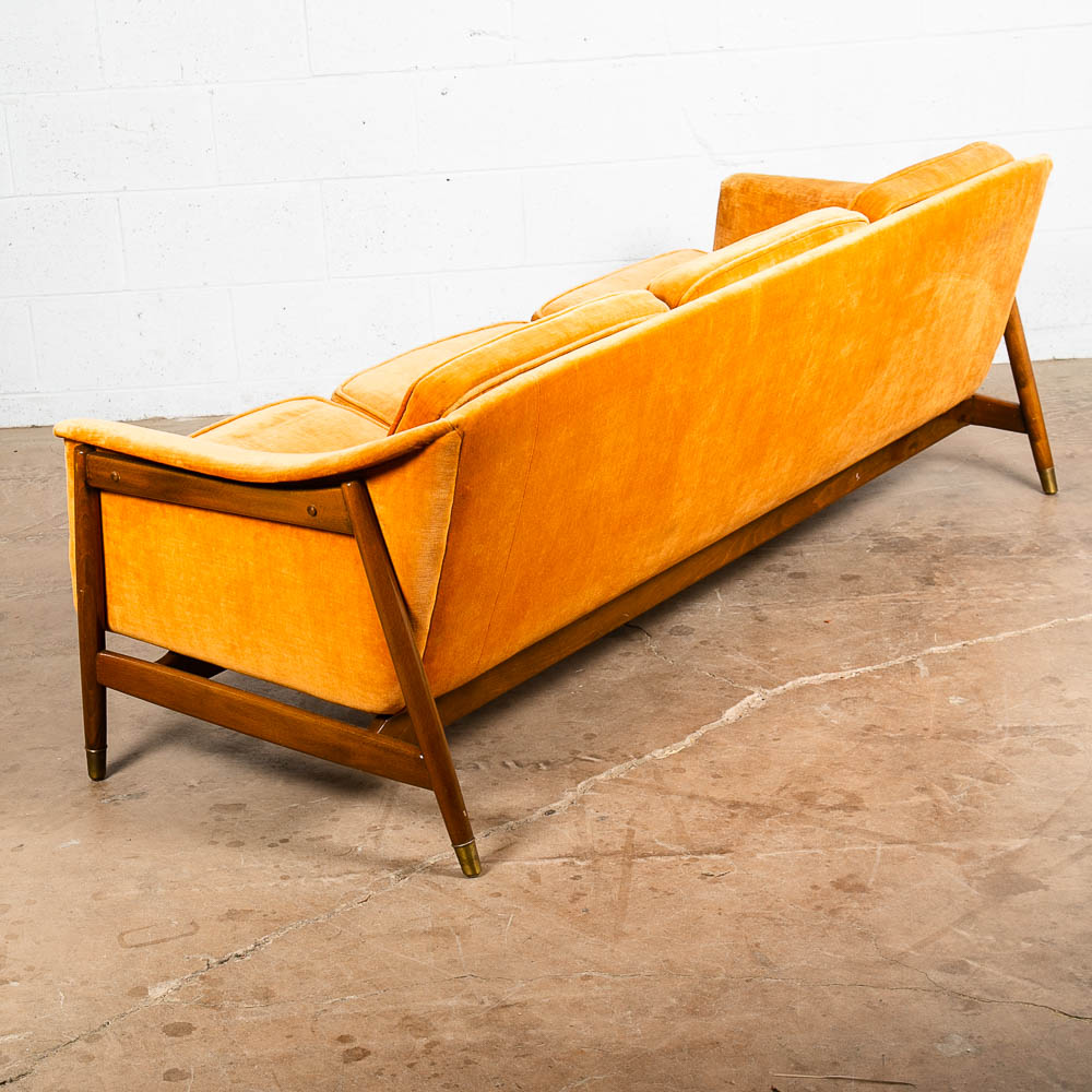 Mid Century Danish Modern Sofa Couch 3 Seat Orange Folke Ohlsson Wood Frame Mcm - Image 4