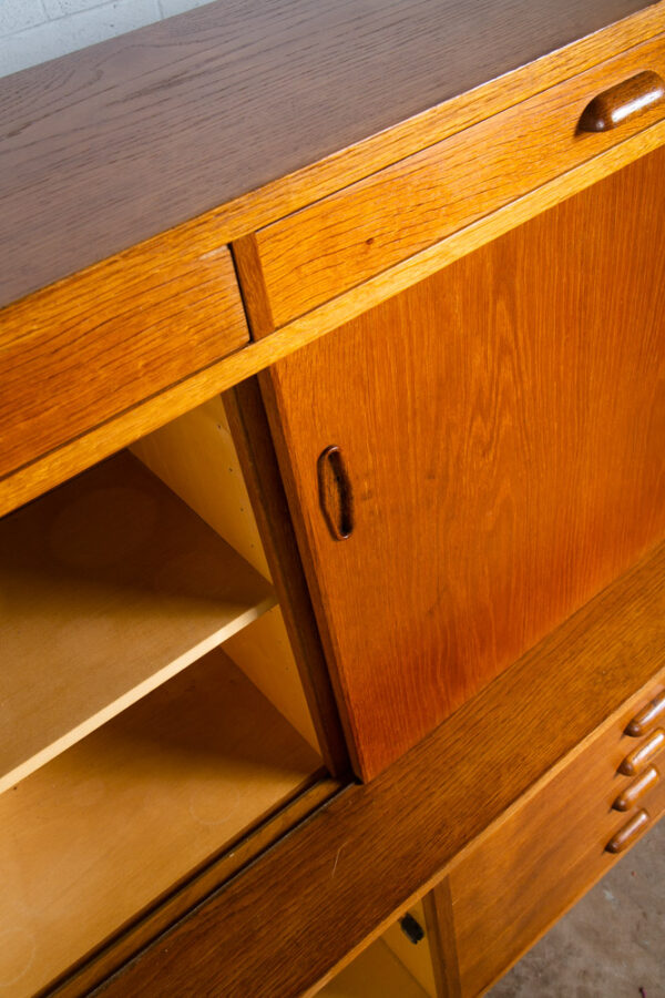 Mid Century Danish Modern Credenza Highboard Sideboard Sliding Doors Drawers NM - Image 5