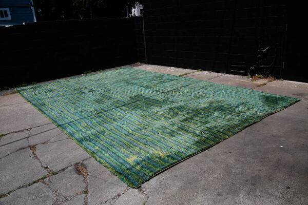 Mid Century Modern Shag Area Rug Abstract Blue Green 17.5'x11.25' Danish Large M