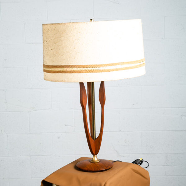 Mid Century Modern Table Lamp Sculptural Walnut Wood Adrian Pearsall Kagan Brass - Image 8
