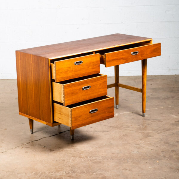 Mid Century Modern Desk BP John Metal 4 Drawer Walnut Vintage Floating Kneehole - Image 3